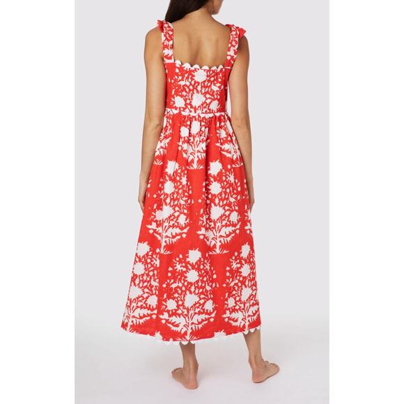 Juliet Dunn Tuckernuck Tie Shoulder Palladio Print Midi Dress Red White NWOT - Picture 3 of 12